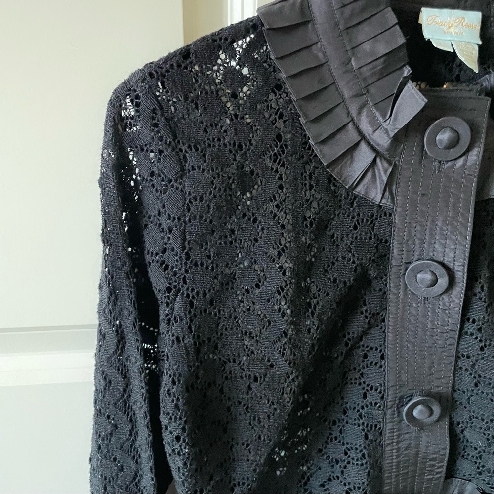 Tracy Reese Black Lace Ruffle Cropped Button Front  Blazer Jacket Size Large - Picture 4 of 9
